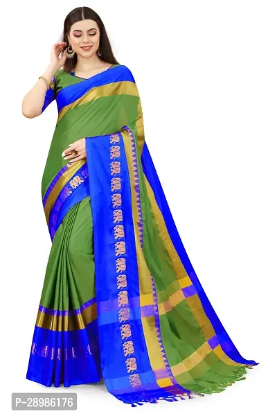 Self Design Kanjivaram Art Silk Saree Dark Green Blue