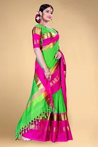 Self Design Kanjivaram Cotton Silk Saree Pink Dark Green-thumb2