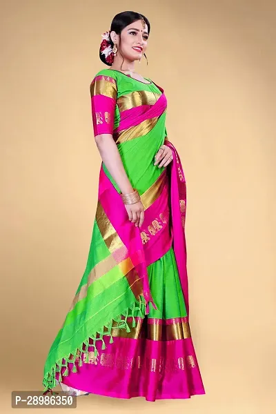 Self Design Kanjivaram Cotton Silk Saree Pink Dark Green-thumb3