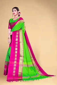 Self Design Kanjivaram Cotton Silk Saree Pink Dark Green-thumb1