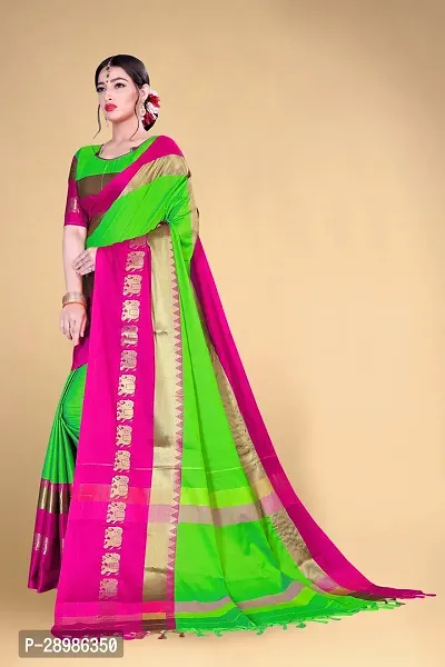 Self Design Kanjivaram Cotton Silk Saree Pink Dark Green-thumb2