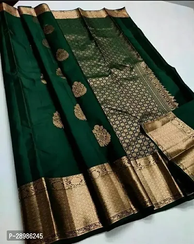 Self Design Kanjivaram Cotton Silk Saree Dark Green-thumb0