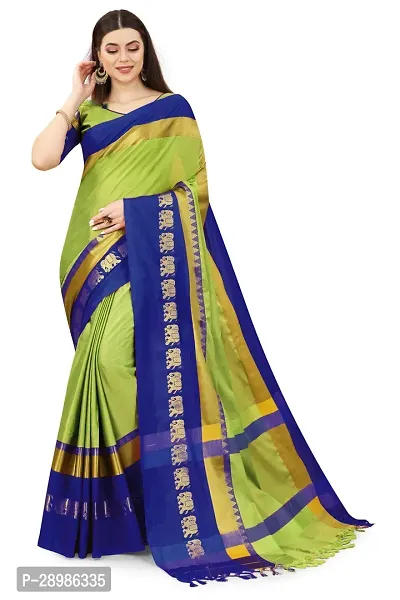 Self Design Kanjivaram Art Silk Saree Blue Light Green