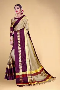 Self Design Kanjivaram Cotton Silk Saree Purple Brown-thumb1