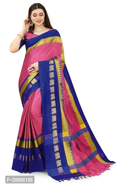 Self Design Kanjivaram Art Silk Saree Multicolor Blue