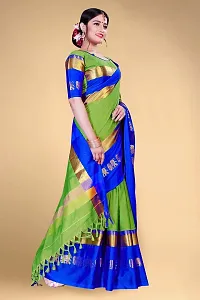 Self Design Kanjivaram Cotton Silk Saree Dark Blue Dark Green-thumb2