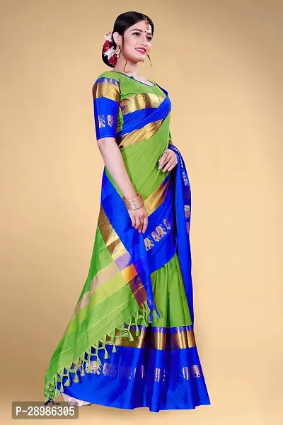 Self Design Kanjivaram Cotton Silk Saree Dark Blue Dark Green-thumb3