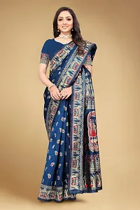 Self Design Banarasi Cotton Silk Saree Dark Blue Multicolor-thumb3