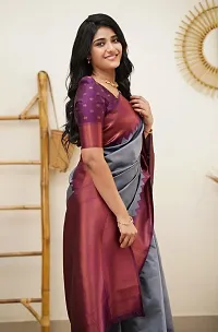 Self Design Kanjivaram Cotton Silk Saree Grey Brown Purple-thumb2