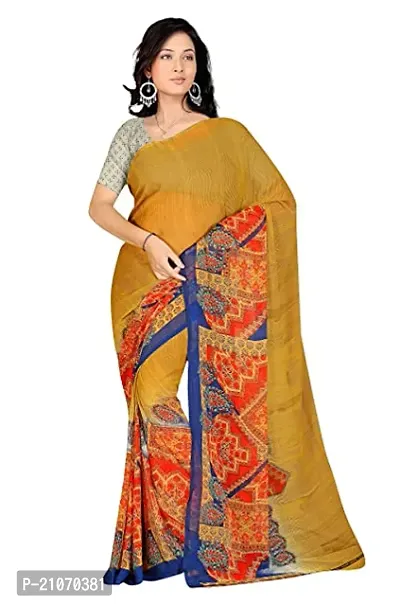 Stylish Georgette Yellow Printed Saree with Blouse piece For Women-thumb0