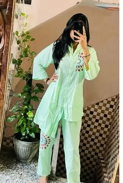 Stylish Green Printed Rayon Co-Ord Set For Women