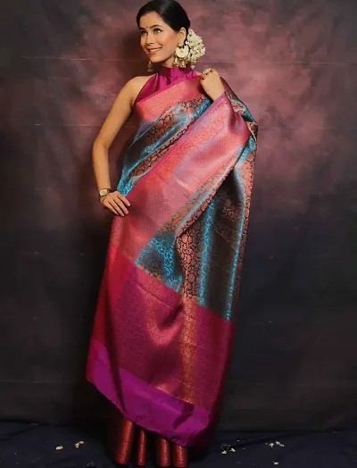 Elegant Turquoise Tussar Silk Jacquard Saree with Blouse Piece