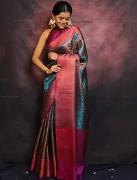 Elegant Turquoise Tussar Silk Jacquard Saree with Blouse Piece-thumb1