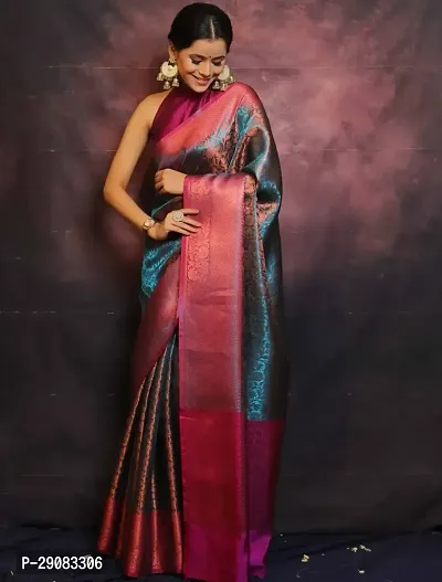 Elegant Turquoise Tussar Silk Jacquard Saree with Blouse Piece-thumb2
