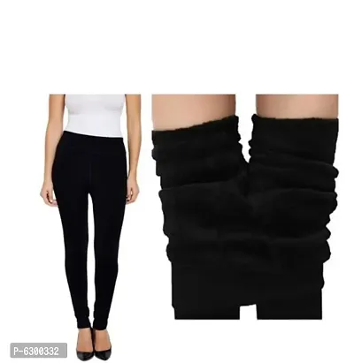 Elegant Black Woolen Soft Thermal Leggings For Women