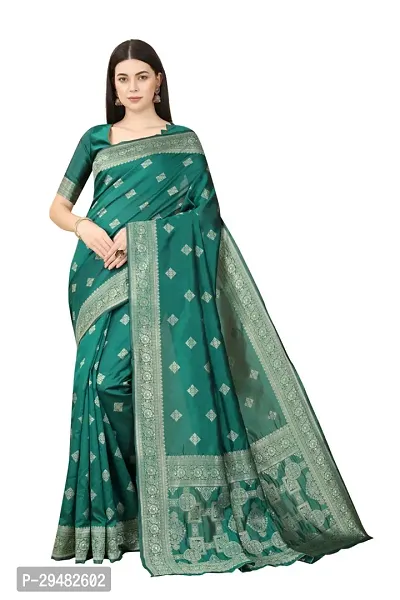 Stylish Kosa Silk Green Woven Design Saree With Blouse Piece For Women-thumb0