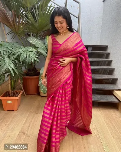 Stylish Kosa Silk Pink Woven Design Saree With Blouse Piece For Women