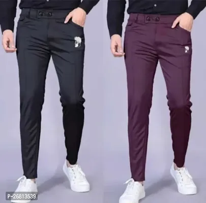 Classic Polyester Solid Track Pants for Men Pack of 2-thumb0