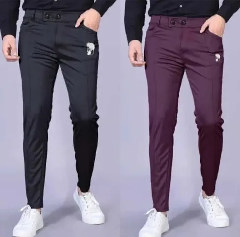 Classic Polyester Solid Track Pants for Men Pack of 2