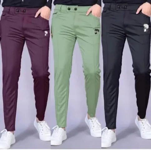 Classic Polyester Solid Track Pants for Men Pack of 3