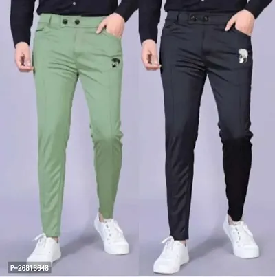 Classic Polyester Solid Track Pants for Men Pack of 2-thumb0