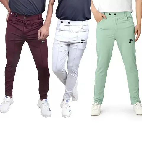 Classic Polyester Solid Track Pants for Men Pack of 3
