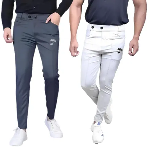 Elegant Lycra Blend Regular Track Pants For Men And Boys- Pack Of 2