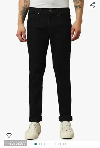 Classic Black Denim Regular Fit Jeans For Men-thumb0