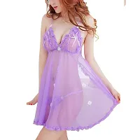 OM JANGID Women's Babydoll Nighty Lingerie Costume (Purple, Free Size)-thumb1