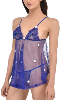 PHWOAR Babydoll Nightwear Sleepwear Lingerie Dress for Women with Matching G-String Panty (Blue)-thumb2