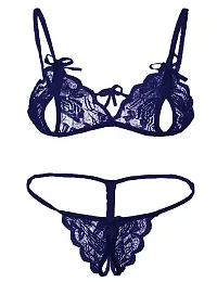 KP ONLINE Combo Offer! Women Babydoll Nightwear Lace Bra Panty Lingerie Set Navy Blue-thumb3