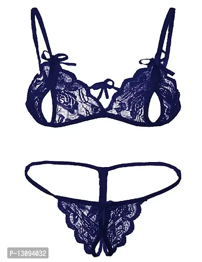 KP ONLINE Combo Offer! Women Babydoll Nightwear Lace Bra Panty Lingerie Set Navy Blue-thumb4