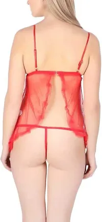 OM JANGID Women's Net Babydoll Nighty Free Size Red-thumb1