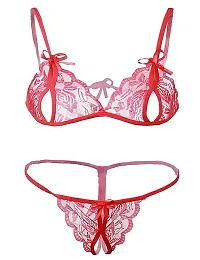 KP ONLINE Women Honeymoon Bikini Lace Bra Panty Lingerie Set Red-thumb2