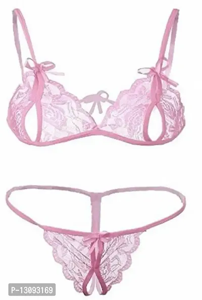 ZXS STYLE Bikini Set| Non-Padded Bra  Panty|Nightwear/Lingerie/Negligee |Hot  Sexy for Couples Honeymoon/First Night/Anniversary for Women/Ladies/Girls. (Free Size, Baby Pink)