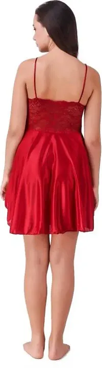 ZXS STYLE Women Satin Babydoll Night Dress Short Length Free Size| Sexy Honeymoon Lingerie for Women (Free Size, Maroon)-thumb1