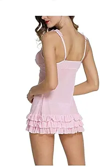 Glametto Women's Babydoll Nighty Sleepwear Satin Lingerie Nightwear with Panty/G String -120_Pink-thumb1