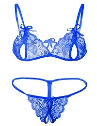 KP ONLINE Combo Offer! Women Babydoll Nightwear Lace Bra Panty Lingerie Set Blue-thumb3