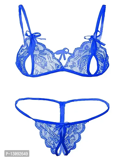 KP ONLINE Combo Offer! Women Babydoll Nightwear Lace Bra Panty Lingerie Set Blue-thumb4