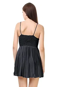 ZXS STYLE Women Satin Babydoll Night Dress Short Length Free Size| Sexy Honeymoon Lingerie for Women (Free Size, Black)-thumb1