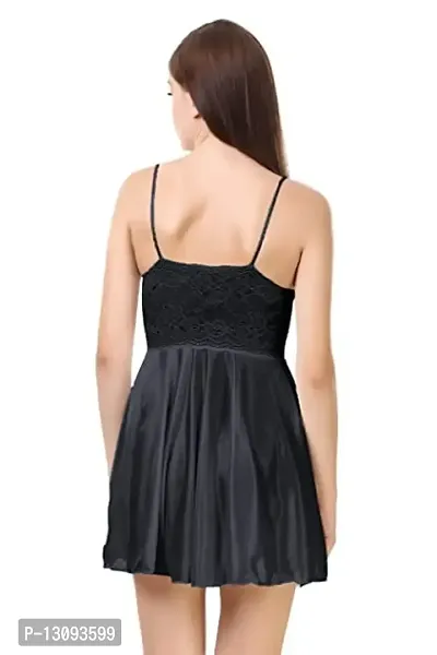 ZXS STYLE Women Satin Babydoll Night Dress Short Length Free Size| Sexy Honeymoon Lingerie for Women (Free Size, Black)-thumb2