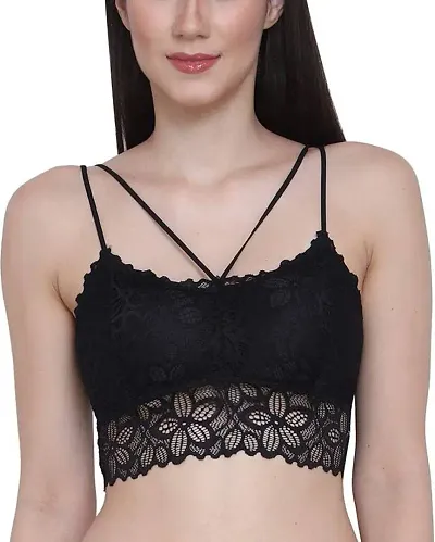 Women Bralette Lightly Padded Bra (Black)