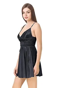 ZXS STYLE Women Satin Babydoll Night Dress Short Length Free Size| Sexy Honeymoon Lingerie for Women (Free Size, Black)-thumb3