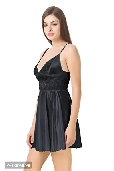 ZXS STYLE Women Satin Babydoll Night Dress Short Length Free Size| Sexy Honeymoon Lingerie for Women (Free Size, Black)-thumb4