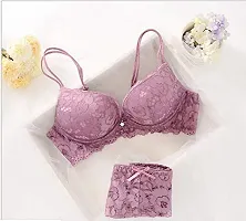 ZXS STYLE Women's Gorgeous Honeymoon Push up Bra Panty Bridal Set-023 (34, Purple)-thumb3