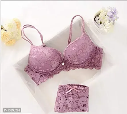 ZXS STYLE Women's Gorgeous Honeymoon Push up Bra Panty Bridal Set-023 (34, Purple)-thumb4