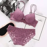 ZXS STYLE Women's Gorgeous Honeymoon Push up Bra Panty Bridal Set-023 (34, Purple)-thumb2