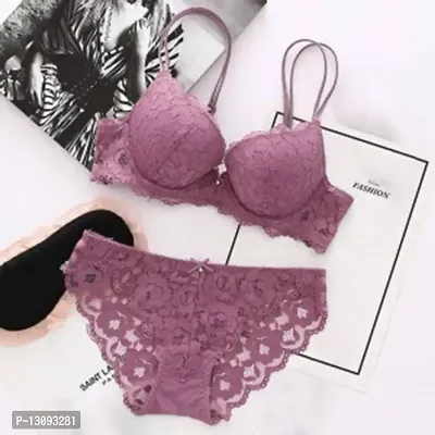 ZXS STYLE Women's Gorgeous Honeymoon Push up Bra Panty Bridal Set-023 (34, Purple)-thumb3