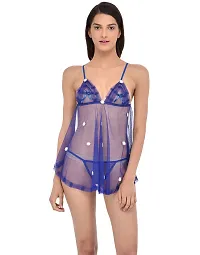 PHWOAR Babydoll Nightwear Sleepwear Lingerie Dress for Women with Matching G-String Panty (Blue)-thumb4