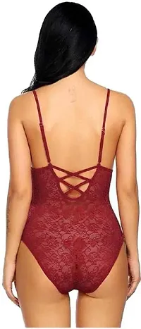 ZXS STYLE Women's Net Floral Above Knee Babydoll Dress (Free Size, Maroon)-thumb1